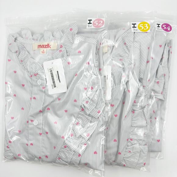 Long Sleeve Cotton Button Up Blouse White Gray Pinstripe Heart Ruffle Small - Picture 10 of 10